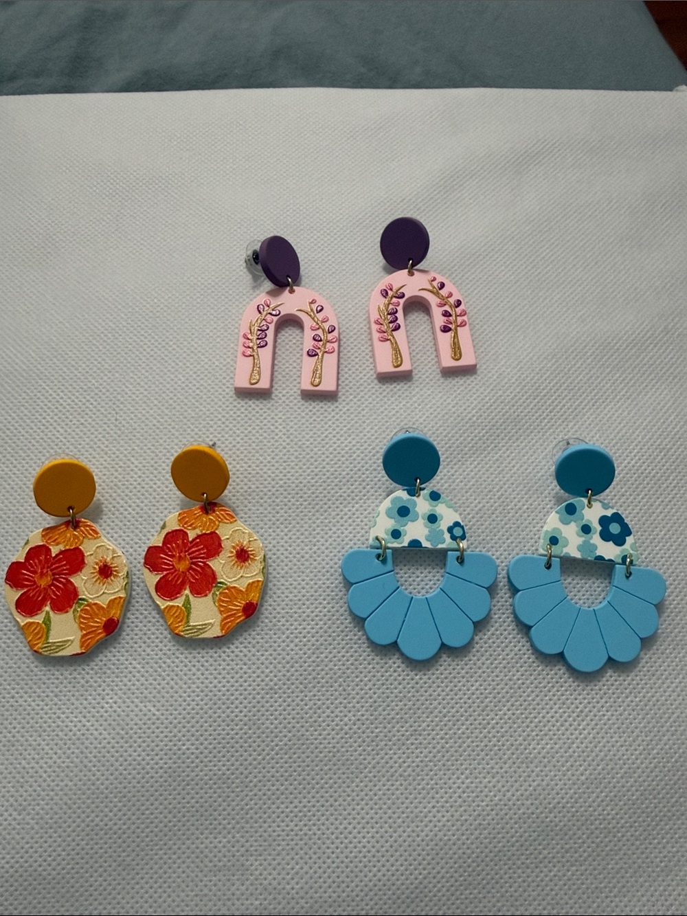 Floral Earrings Set - Pink, Yellow & Blue